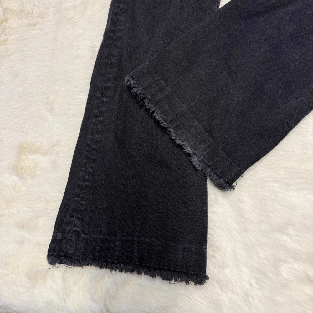 Sandro Paris Black Flared Raw‎ Hem Denim Jeans Size 40 Frayed Edge Pants